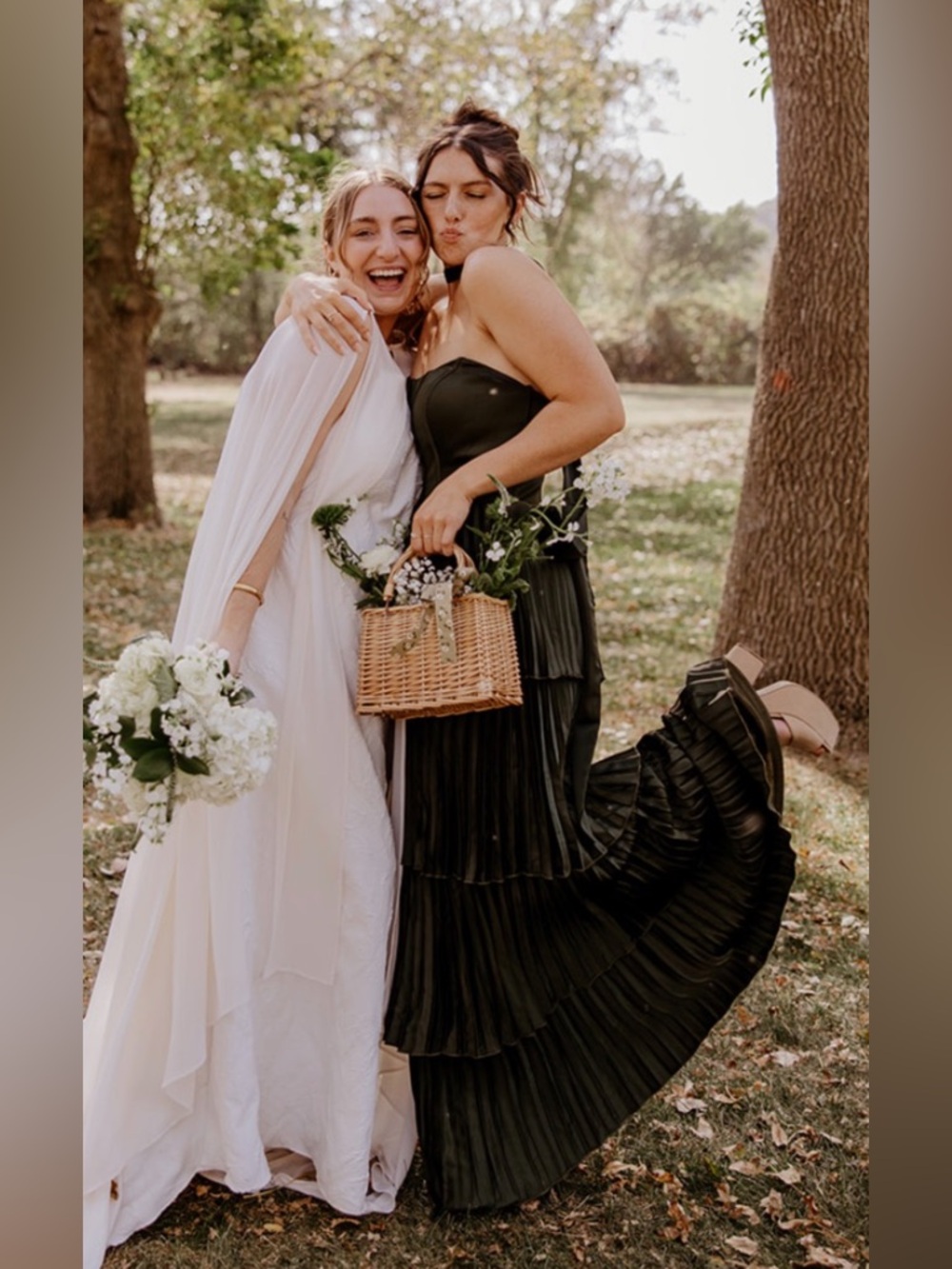 Revelry Dark Green Strapless Pleated Bridesmaid Dress w/neck scarf